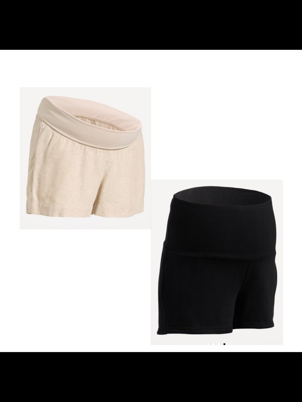Women’s Maternity Foldover Shorts Bundle - Black & Linen